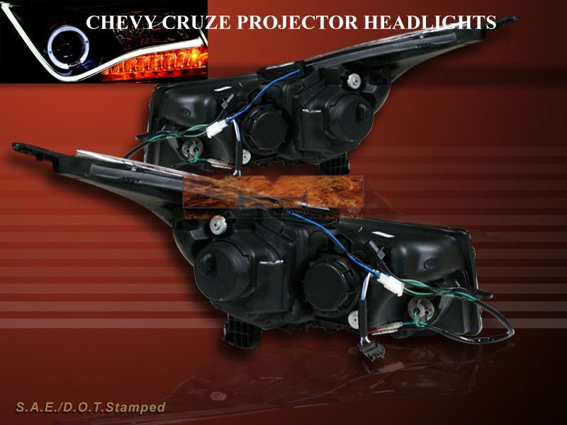 2011 2012 CHEVY CRUZE HALO R8 STYLE LED STRIP PROJECTOR HEADLIGHTS 