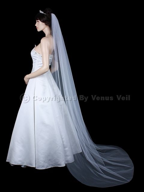 1T White Bridal Wedding Chapel Cut Edge Veil  