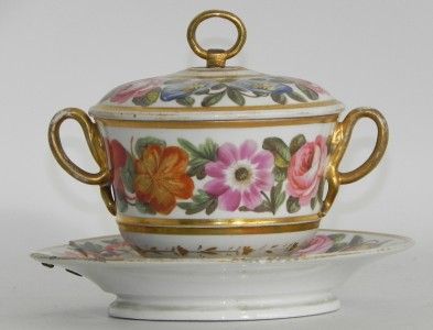 CONTINENTAL PORCELAIN TWO HANDLED CHOCOLATE CUP AND SAUCER C1850 