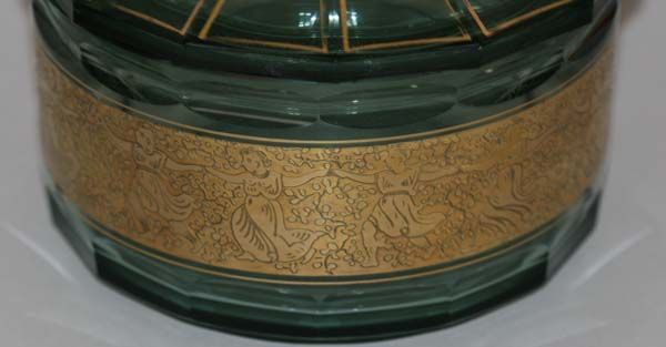 MOSER KARLSBAD LIDDED CUT GLASS BOX ETCHED GOLD RELIEF  