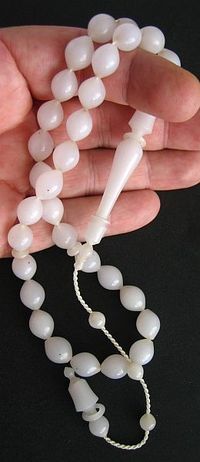 PRAYER BEADS MILKY WHITE TURKISH AMBER SUFI CARVING  