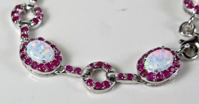HiEnd 5.68ctw Fiery Opal & Thailand Ruby Sterling Bracelet   11.6g   7 