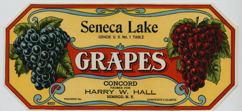 SENECA LAKE Vintage Himrod Finger Lakes NY Grape Label  