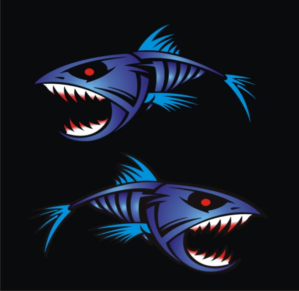 Large Blue Piranha 450mm x 250mm boat graphics stickers fishing 