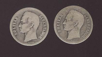 VENEZUELA RARE SET 2 SILVER COINS 2 BOLIVAR ES 1924/9  