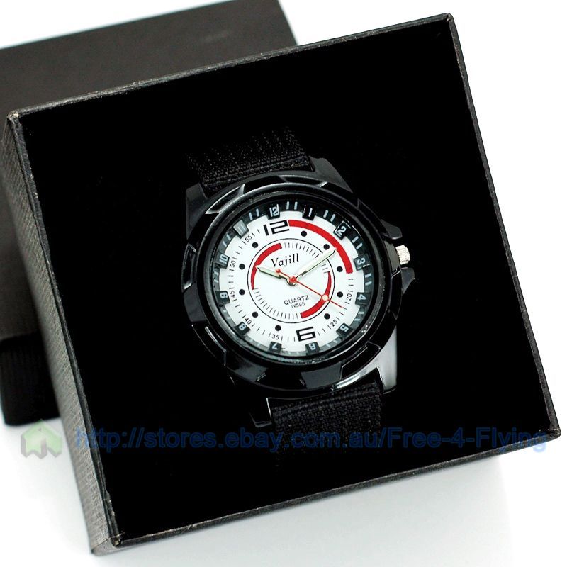 Black Fabric Nylon Strap Men Lady Military Sport Watch  