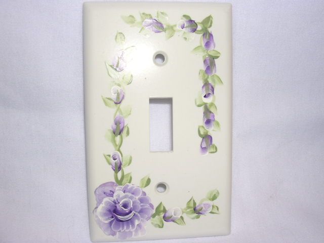   Hand Painted Purple Roses Light Switch Cover Plate Cottage Chic  