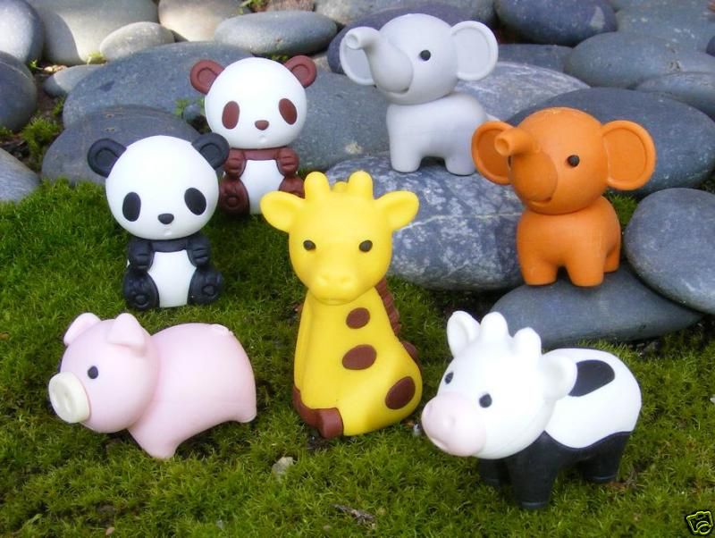 Iwako ZOO FARM ANIMALS Cow Pig Japanese Erasers Set 7  