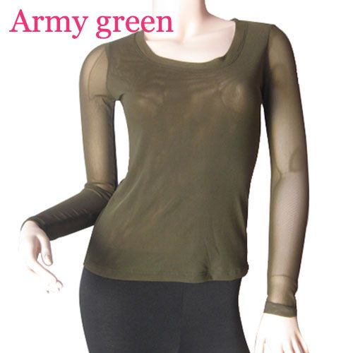 Women/Junior Plain Basic LONG SLEEVE Sheer Mesh Stretch T Shirts 6 