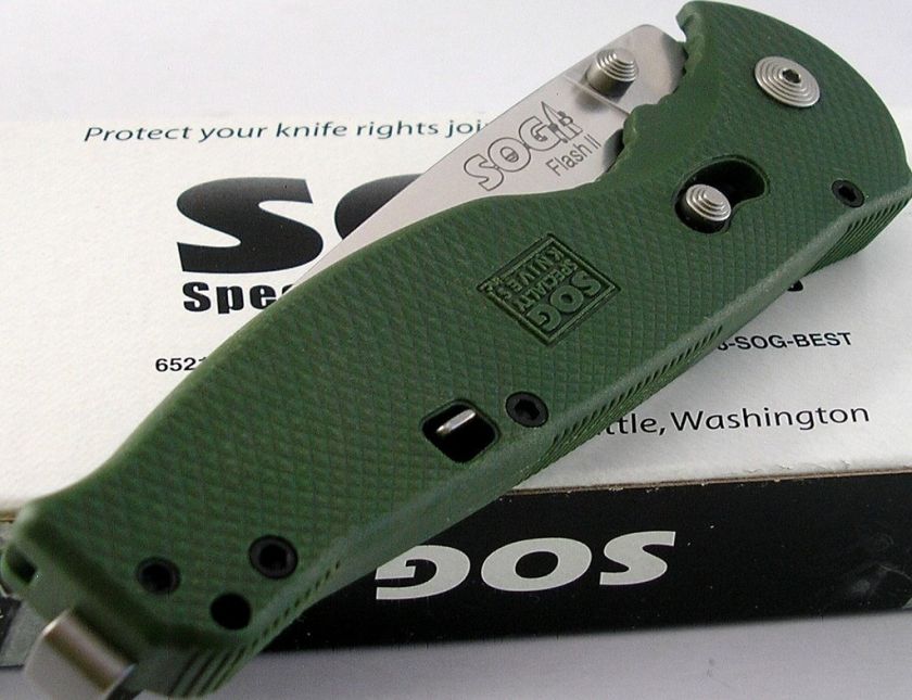 SOG Lrg Flash II Assisted Opening Green Knife w/Safety  