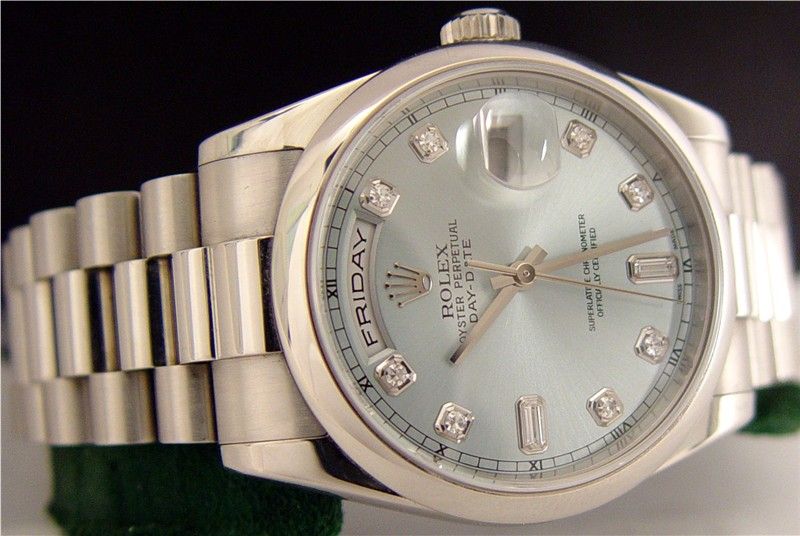 ROLEX   PLATINUM Mens Glacier Diamond President 118206  