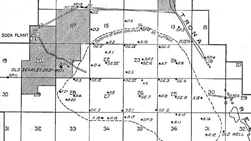 Detail of rare map from book shows location of early wells and salt 