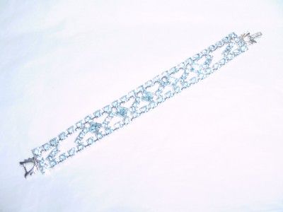 VINTAGE BLUE RHINESTONE 3/4 INCH WIDE GLITZY BRACELET  