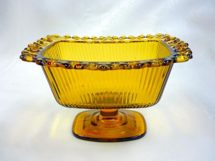 VINTAGE FTDA 1981 FOOTED AMBER PLANTER VASE PRESSED  