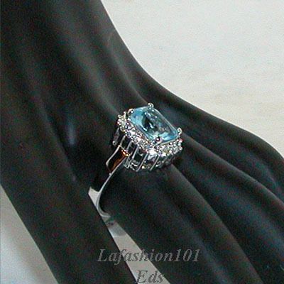 Womens SIMULATED AQUAMARINE cocktail Ring sz 9  