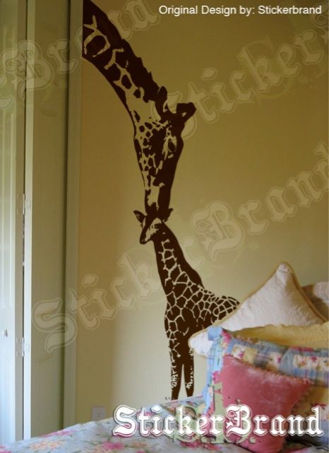 Vinyl Wall Decal Sticker Baby Giraffe w/ Mother 7ft Big  