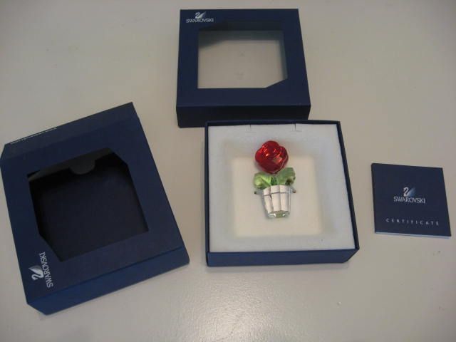 SWAROVSKI CRYSTAL RED FLOWER IN POT FIGURINE   BOXED & PAPERS  