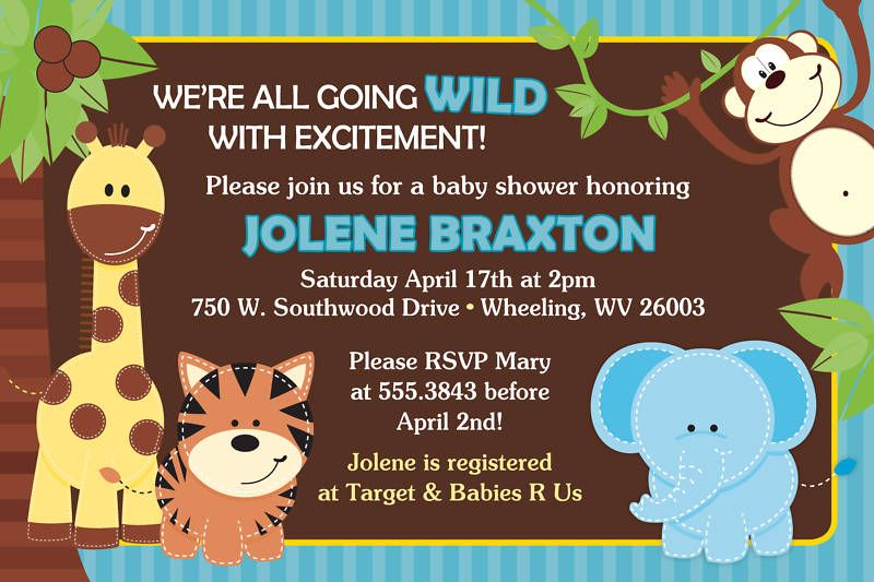 Jungle Themed Baby Shower Invitations   Set of 20  