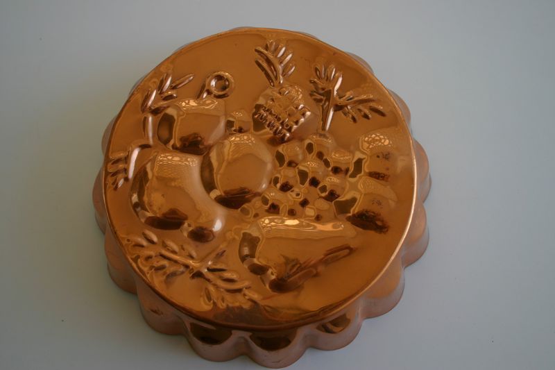 Vintage Copper Tin Lined Jello Baking Mold Fruit scuff  