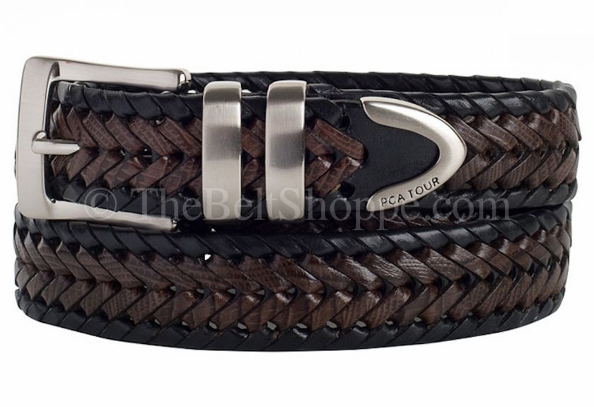 PGA TOUR Mens Black & Brown Weaved / Braided Leather Belt   Size 34 