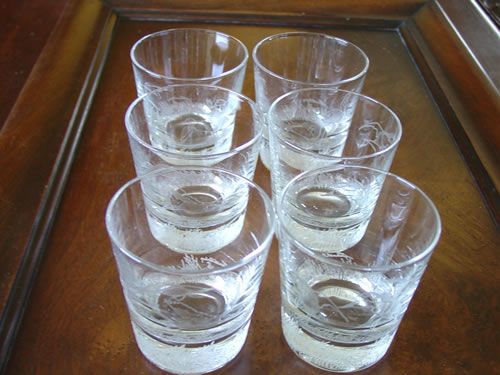 Old Fashioned Glasses Intaglia Cut Richard E Bishop Ducks  