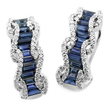 STUNNING 3.05CT BLUE SAPPHIRE & DIAMOND EARRINGS 18K WHITE GOLD  