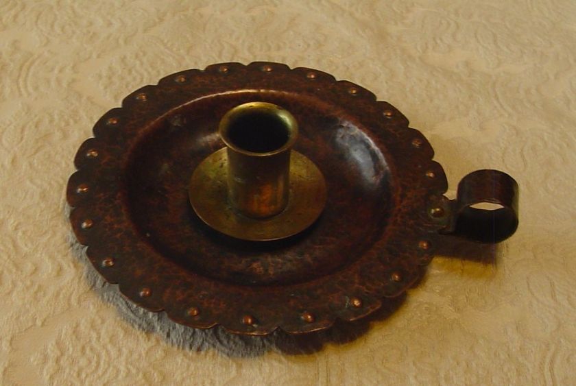 Vtg Hammered Copper & Brass Candle Holder Arts & Crafts Signed J F 