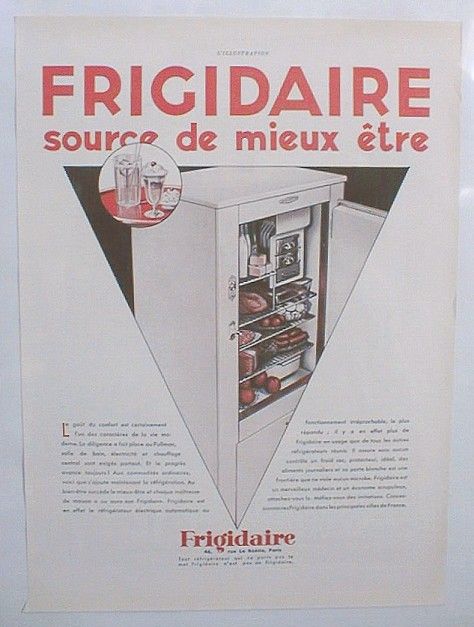 Superbe publicité FRIGIDAIRE 1929. Ancienne publicité papier 39 cm 