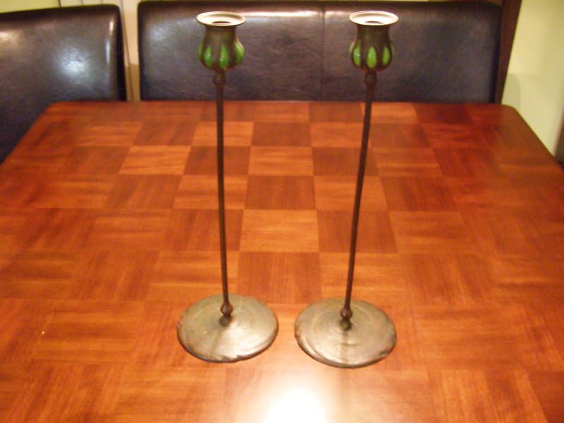 ORIGINAL ANTIQUE TIFFANY STUDIOS BRONZE CANDLESTICKS  