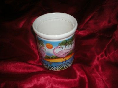 PINK FLAMINGO CERAMIC CANISTER KITCHEN UTENSIL CROCK  