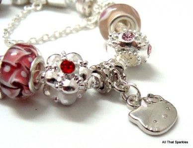 Sterling silver plated bracelet with pandora style charms and beads