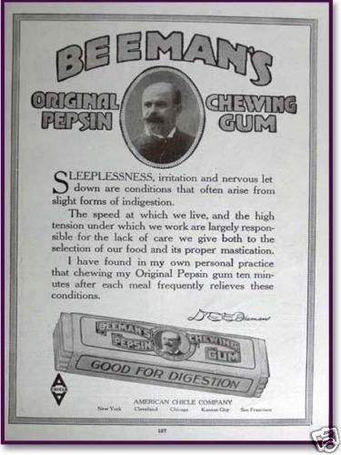 1919 Am. Chicle Co. Beemans pepsin chewing gum AD  