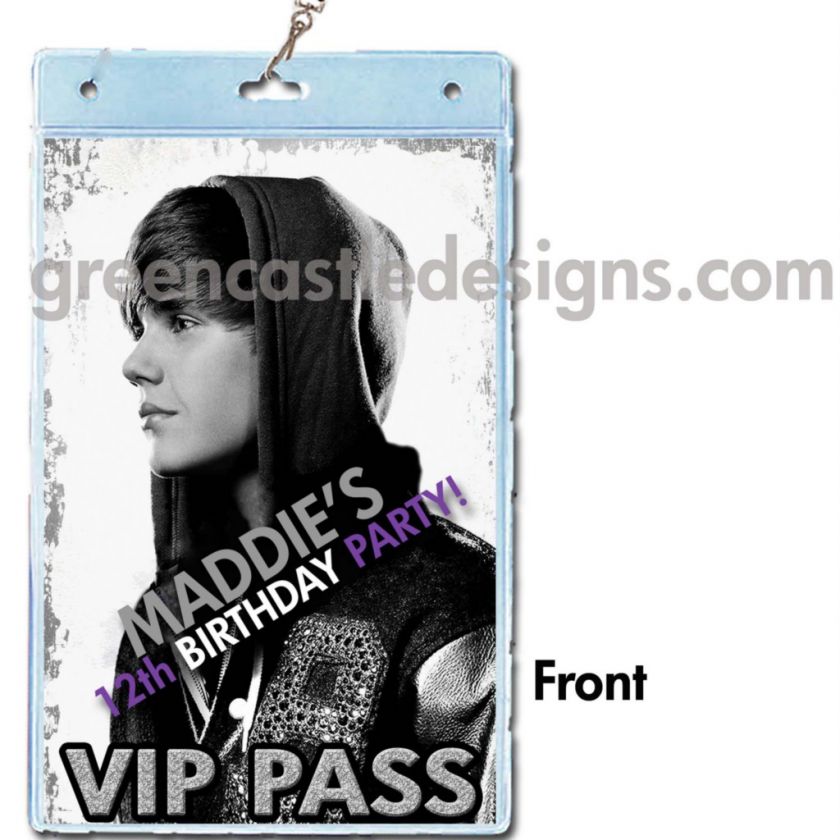 Justin Biber birthday party invitation VIP pass lanyard back