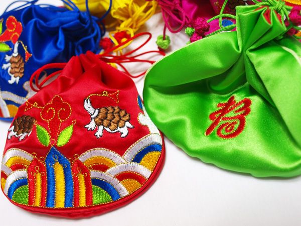 Lot 5 Coin Bags Korean Traditional Fabric Lucky Rainbow  