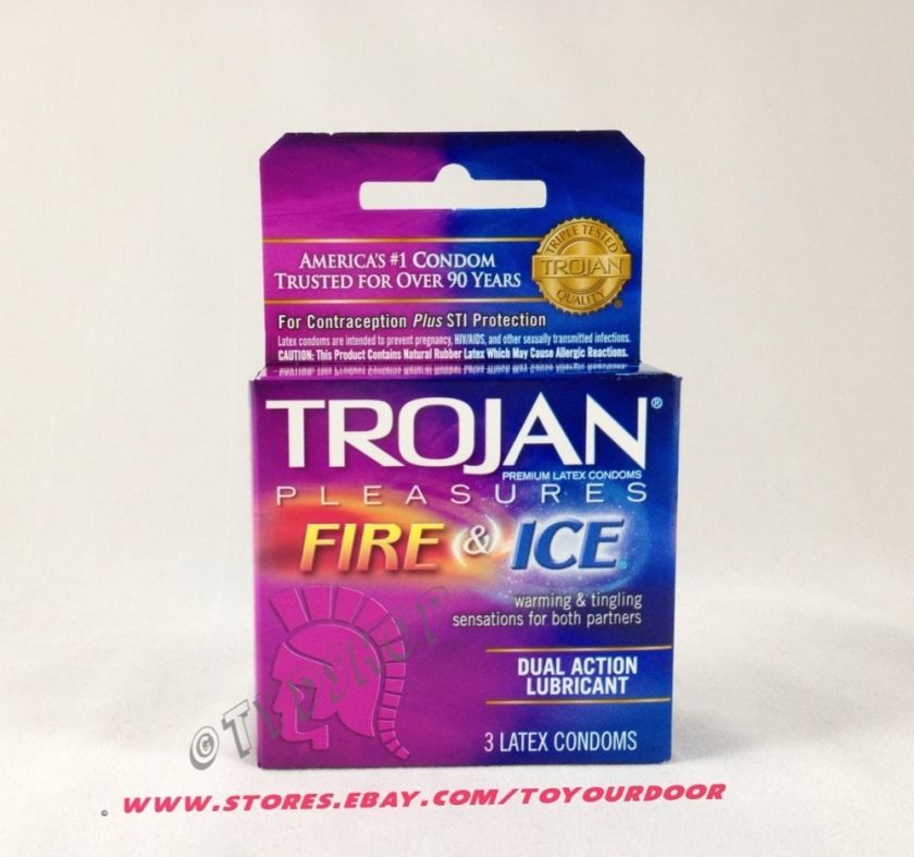 Trojan FIRE & ICE 3Pk Latex Condoms lubricated Premium USA retailbox 