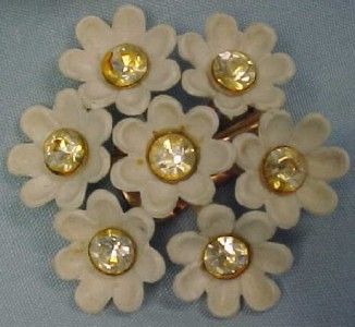 Neat Retro DAISY FLOWER PLASTIC & RHINESTONE EARRINGS Clip On