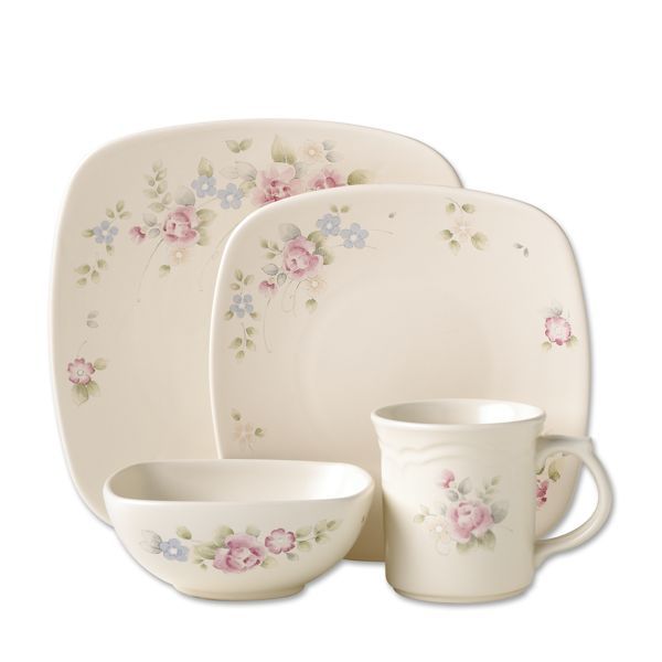 Pfaltzgraff Tea Rose Square Dinnerware Set, 64 Pc. 025398056446  