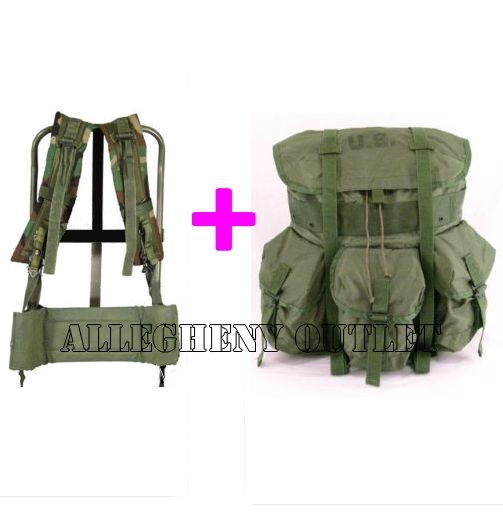 USGI ARMY 2x ALICE Packs Medium OD Green + Frames USED  