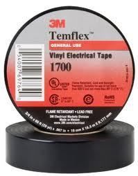 3M 1700 TEMFLEX BLACK VINYL ELECTRICAL TAPE, 100 ROLLS  