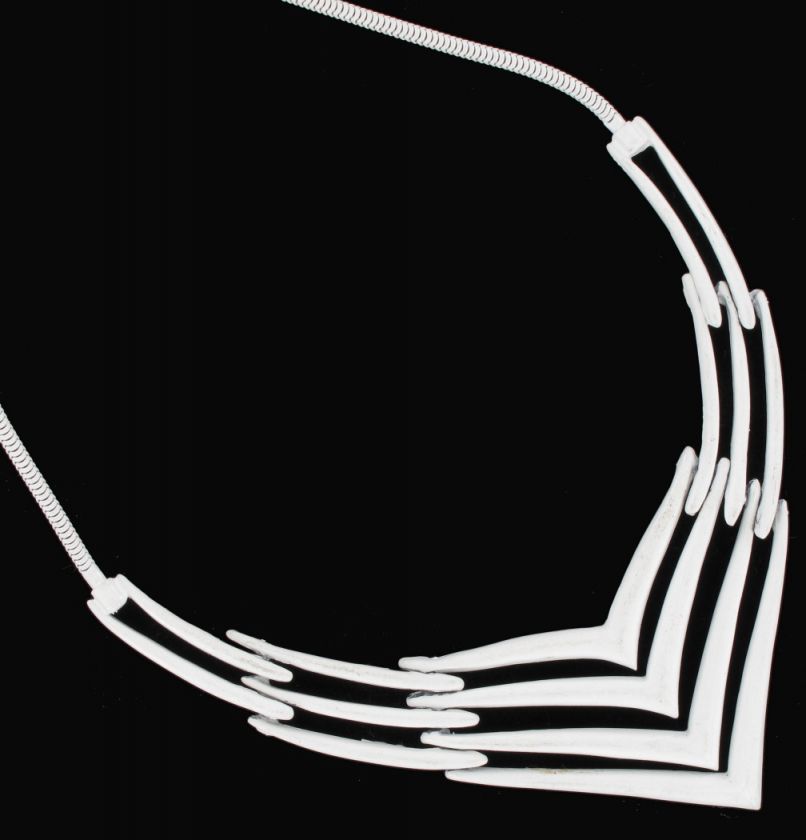 1980s Gemetric White Enamel Collar Choker Necklace Signed FO  