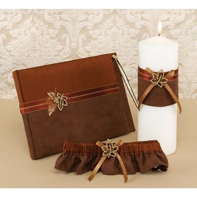 Wedding Unity Candle Garter Guest Book Brown FALL Leaf  