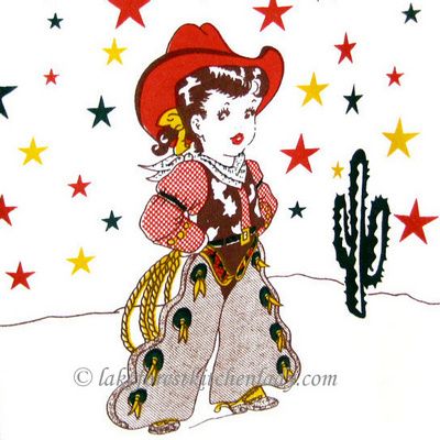 1950s Vintage Style Kitchen Towel Little Cowboy Western FREE STOREWIDE 