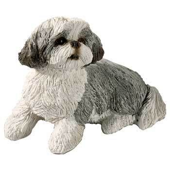   SILVER / WHITE SHIH TZU DOG STATUE SMALL FIGURINE SCULPTURE  