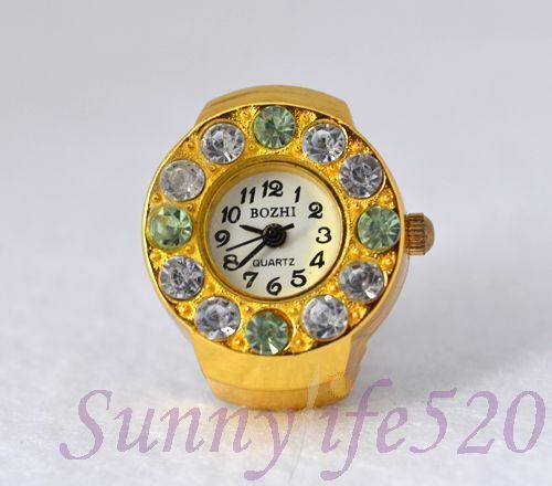   Emerald Cross Rhinestone Crystal Men Lady Finger Ring Watch  