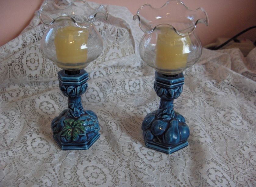 Vintage Candlesticks Hurricane Lamps 1960s Inarco China Mood Indigo 