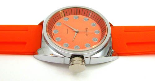 Jumbo Silver Case ORANGE Silicone Gel Rubber Band WATCH  