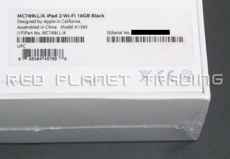 New Sealed Black 16GB Wi Fi Apple iPad 2 Tablet MC769LL/A 885909457588 