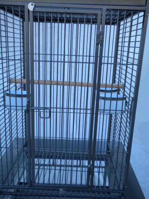 BIRD PARROT WROUGHT IRON CAGE PLAYTOP 24x22x64 Antique Silver  