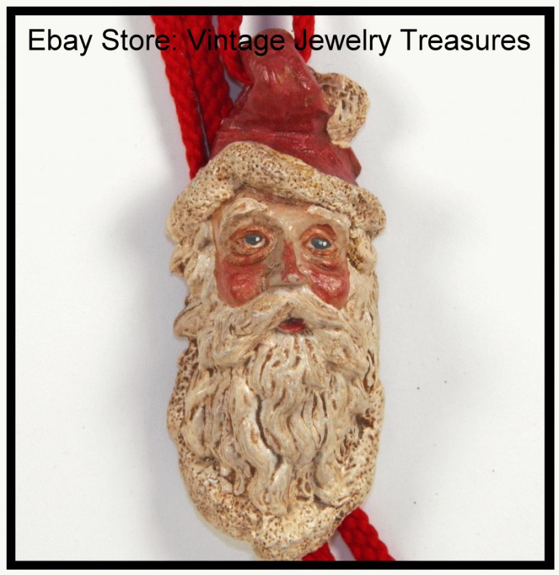 Vintage Hand Carved Wood Father Christmas Pin & Pendant  