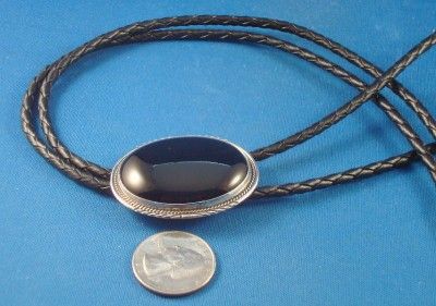   AMERICAN NAVAJO INDIAN JEWELRY BLACK ONYX BOLO TIE HERMAN LEE  